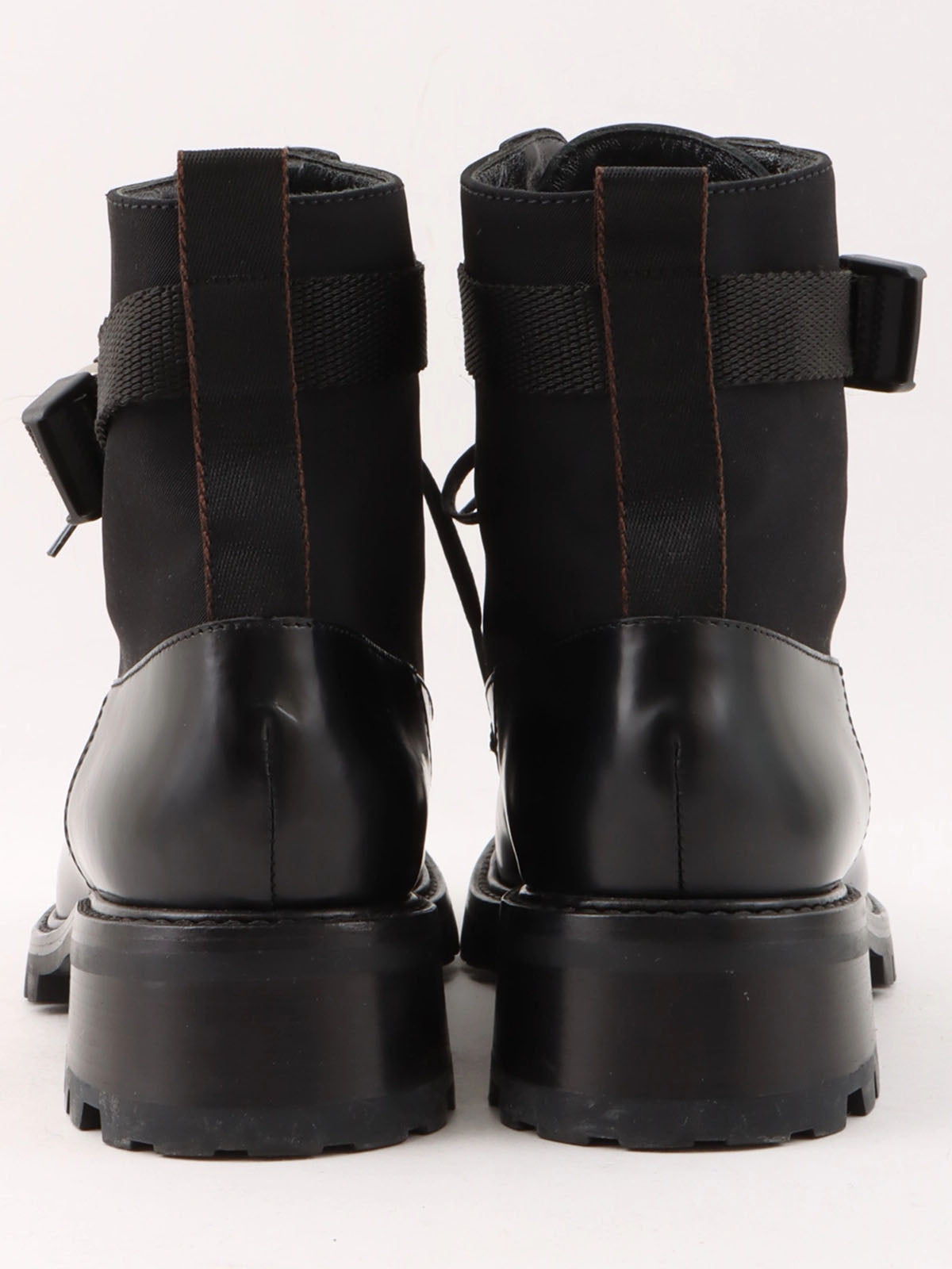 Nylon and leather combination logo belt boots in black