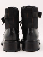 Nylon and leather combination logo belt boots in black