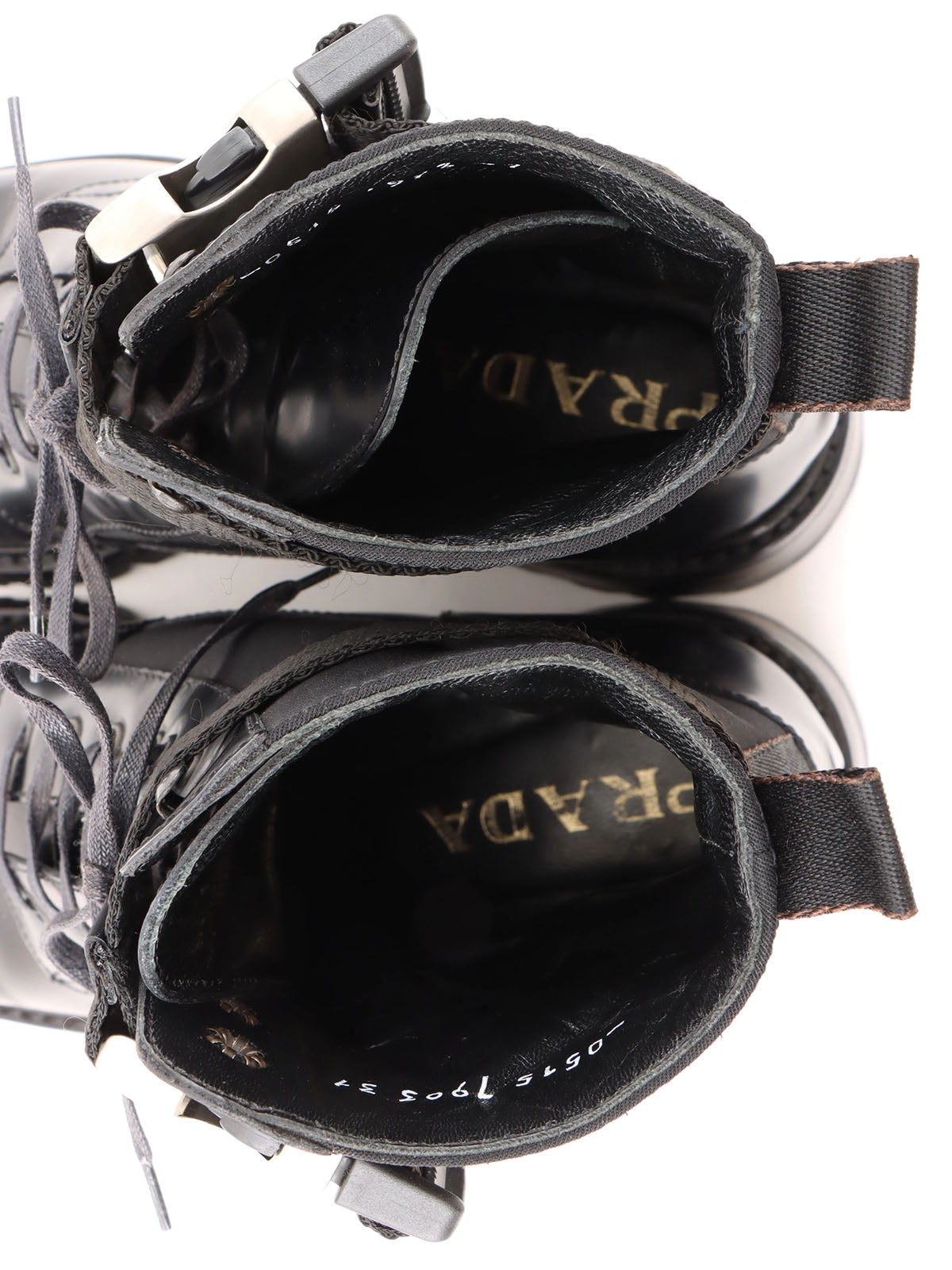 Nylon and leather combination logo belt boots in black