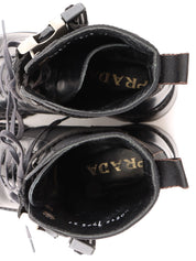 Nylon and leather combination logo belt boots in black