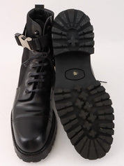 Nylon and leather combination logo belt boots in black