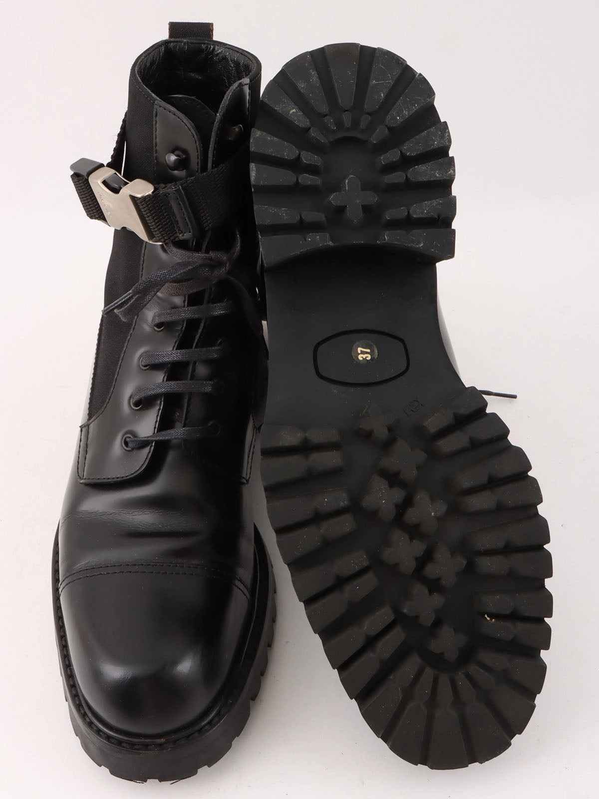 Nylon and leather combination logo belt boots in black