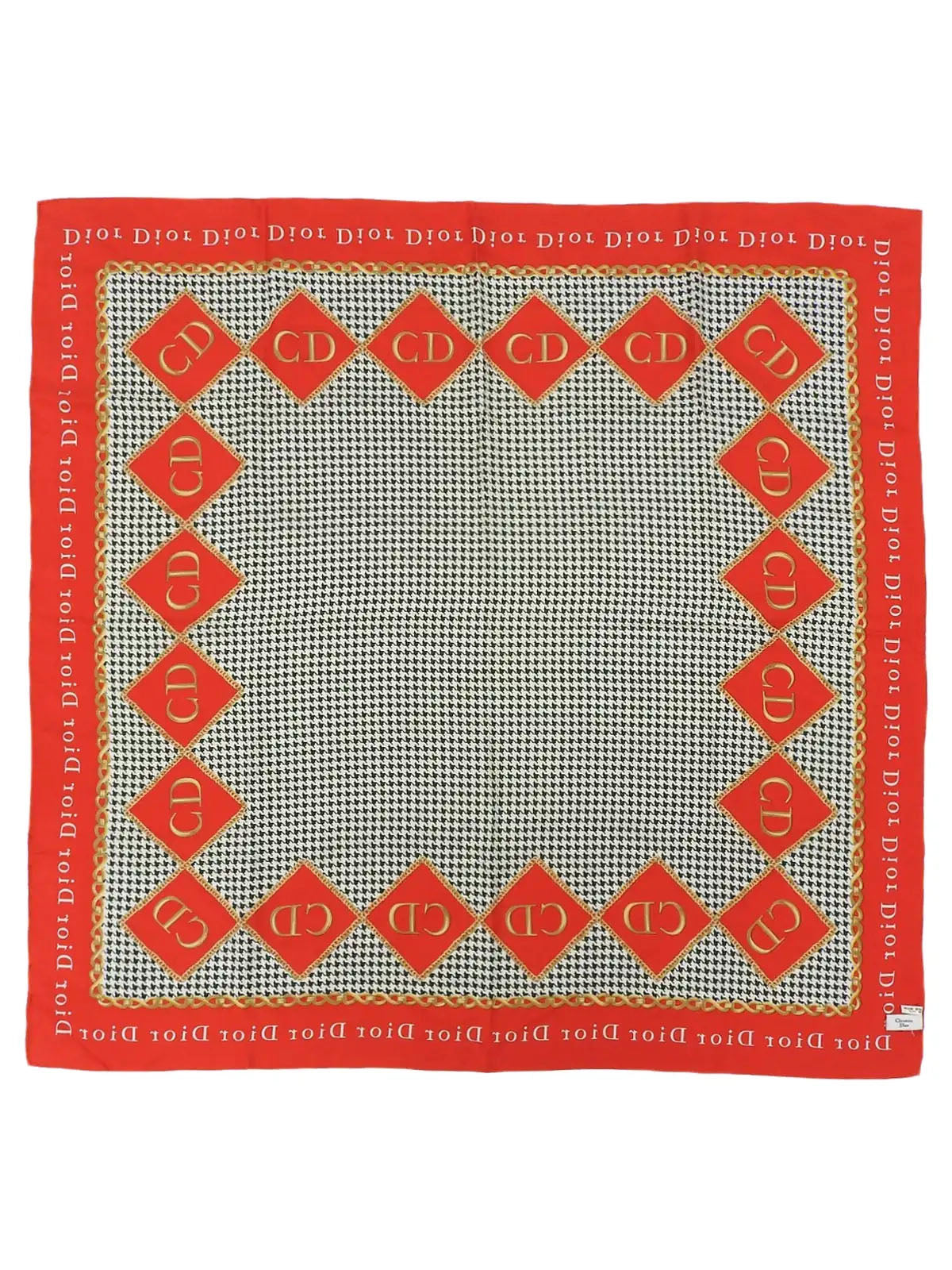 Houndstooth logo pattern scarf in red, white, and black