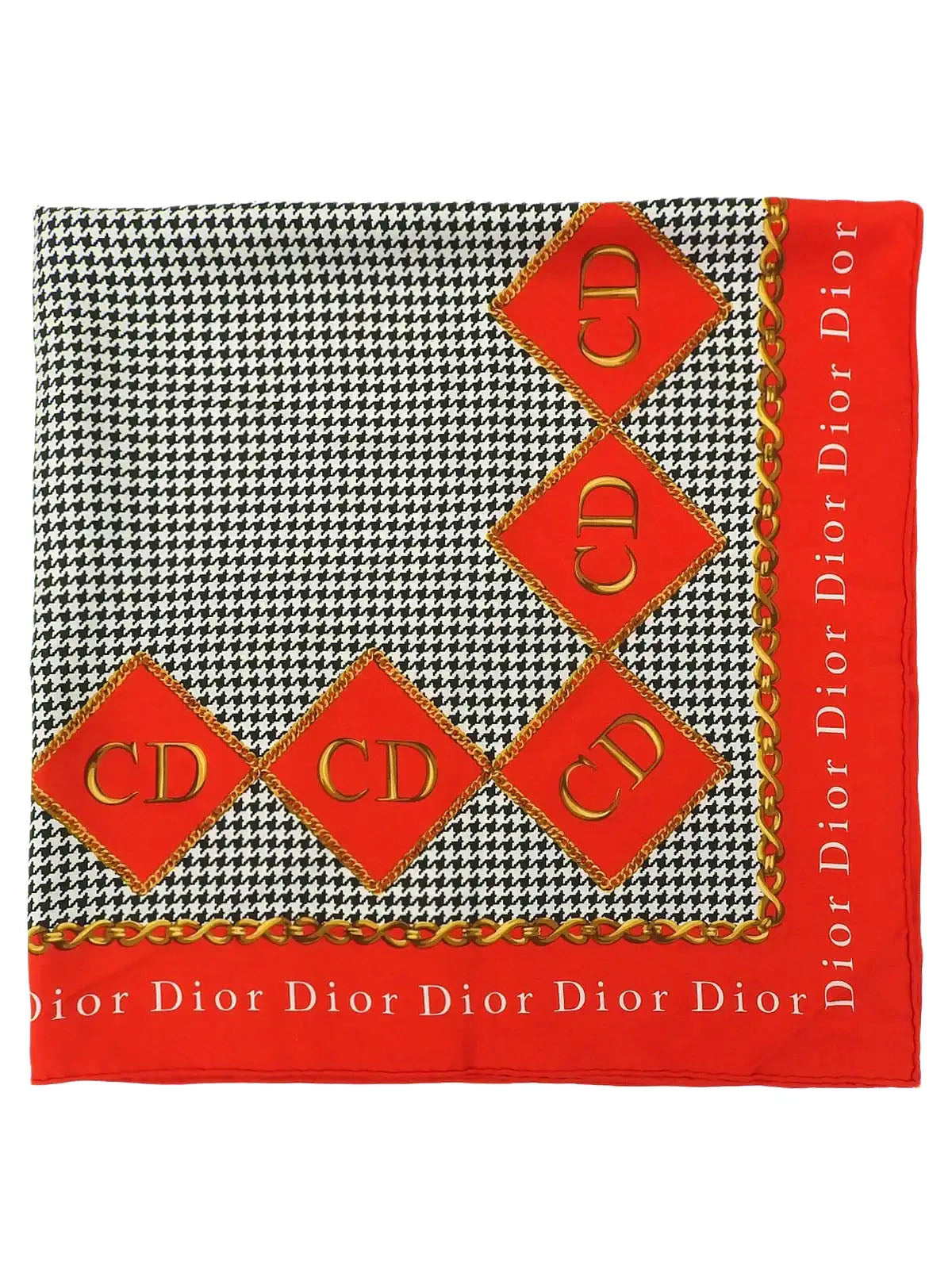 Houndstooth logo pattern scarf in red, white, and black