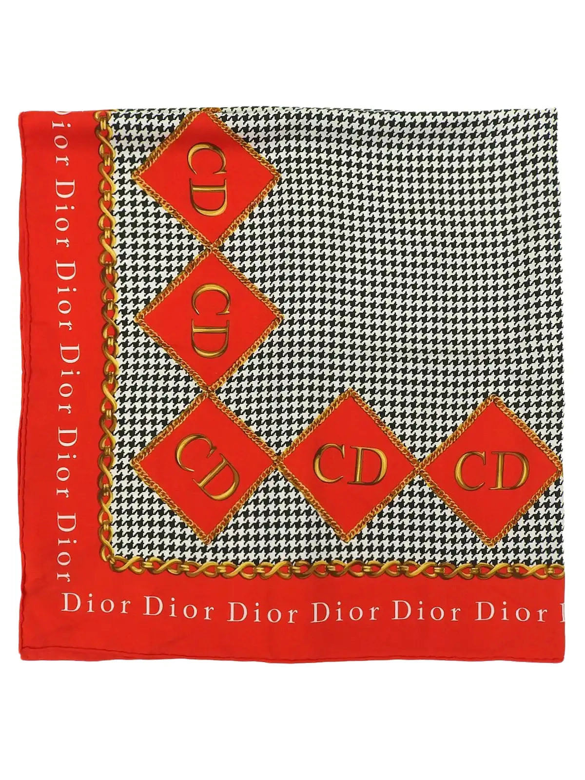 Houndstooth logo pattern scarf in red, white, and black
