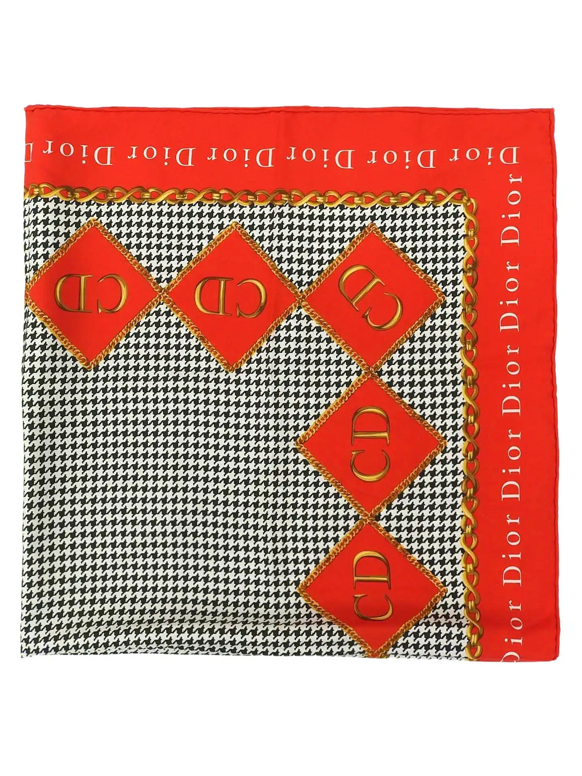 Houndstooth logo pattern scarf in red, white, and black