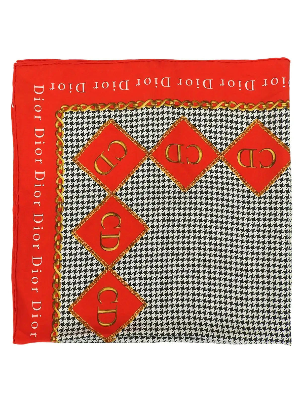 Houndstooth logo pattern scarf in red, white, and black