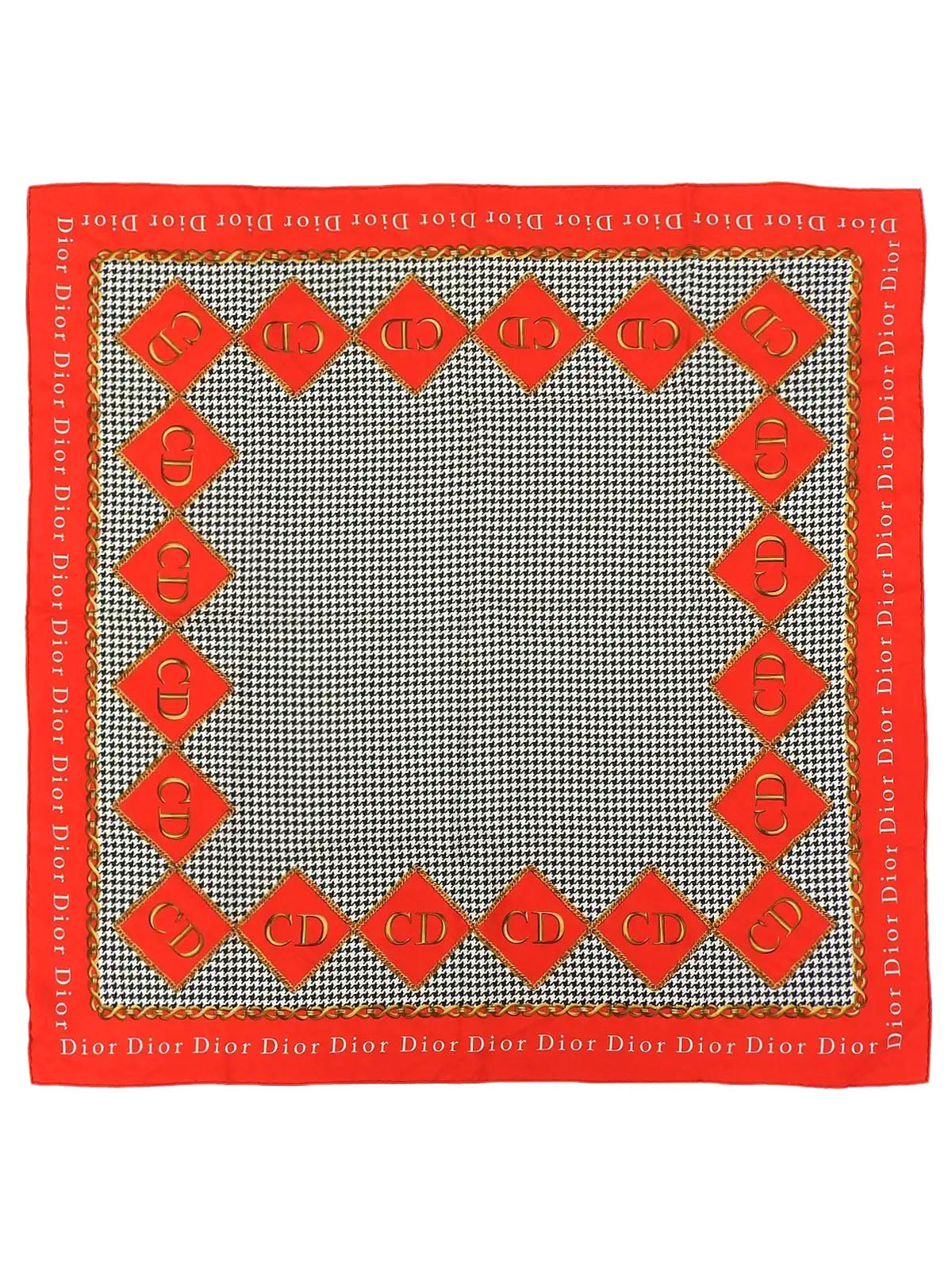 Houndstooth logo pattern scarf in red, white, and black