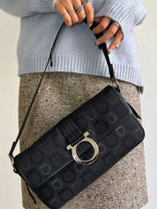 Gancini Plate Shoulder Bag in Black