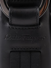 Gancini Plate Shoulder Bag in Black
