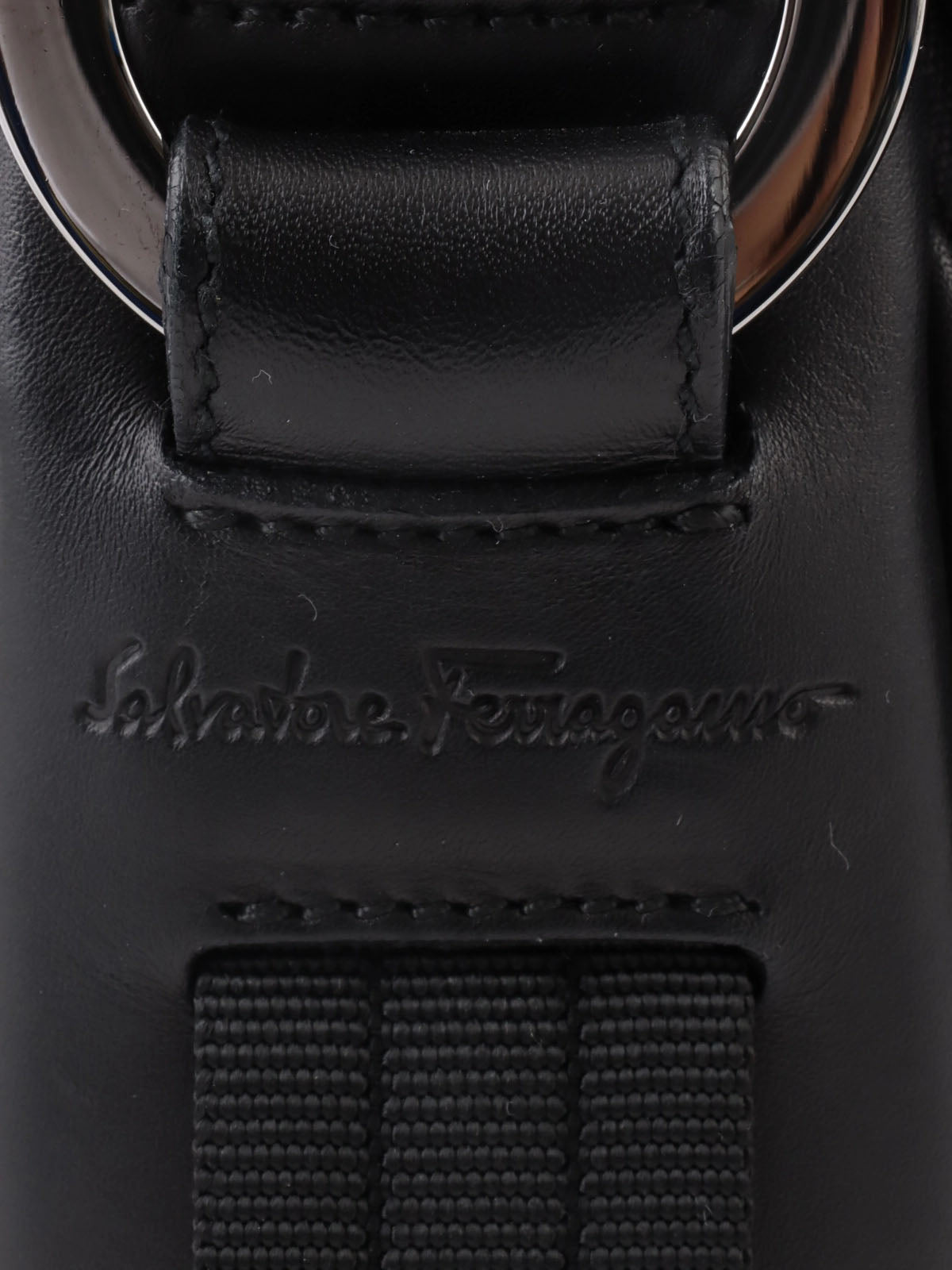 Gancini Plate Shoulder Bag in Black