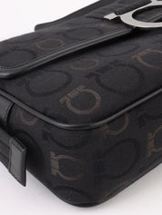 Gancini Plate Shoulder Bag in Black