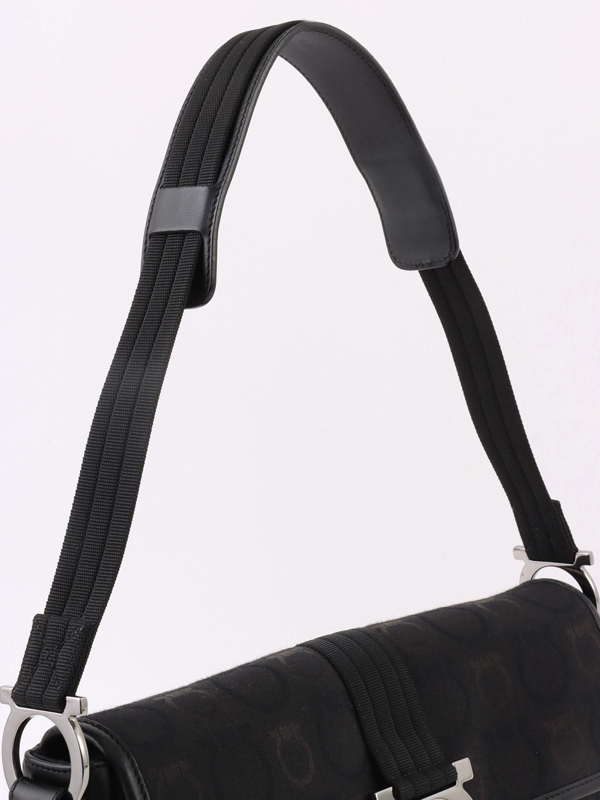 Gancini Plate Shoulder Bag in Black