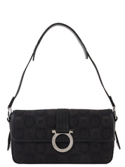 Gancini Plate Shoulder Bag in Black