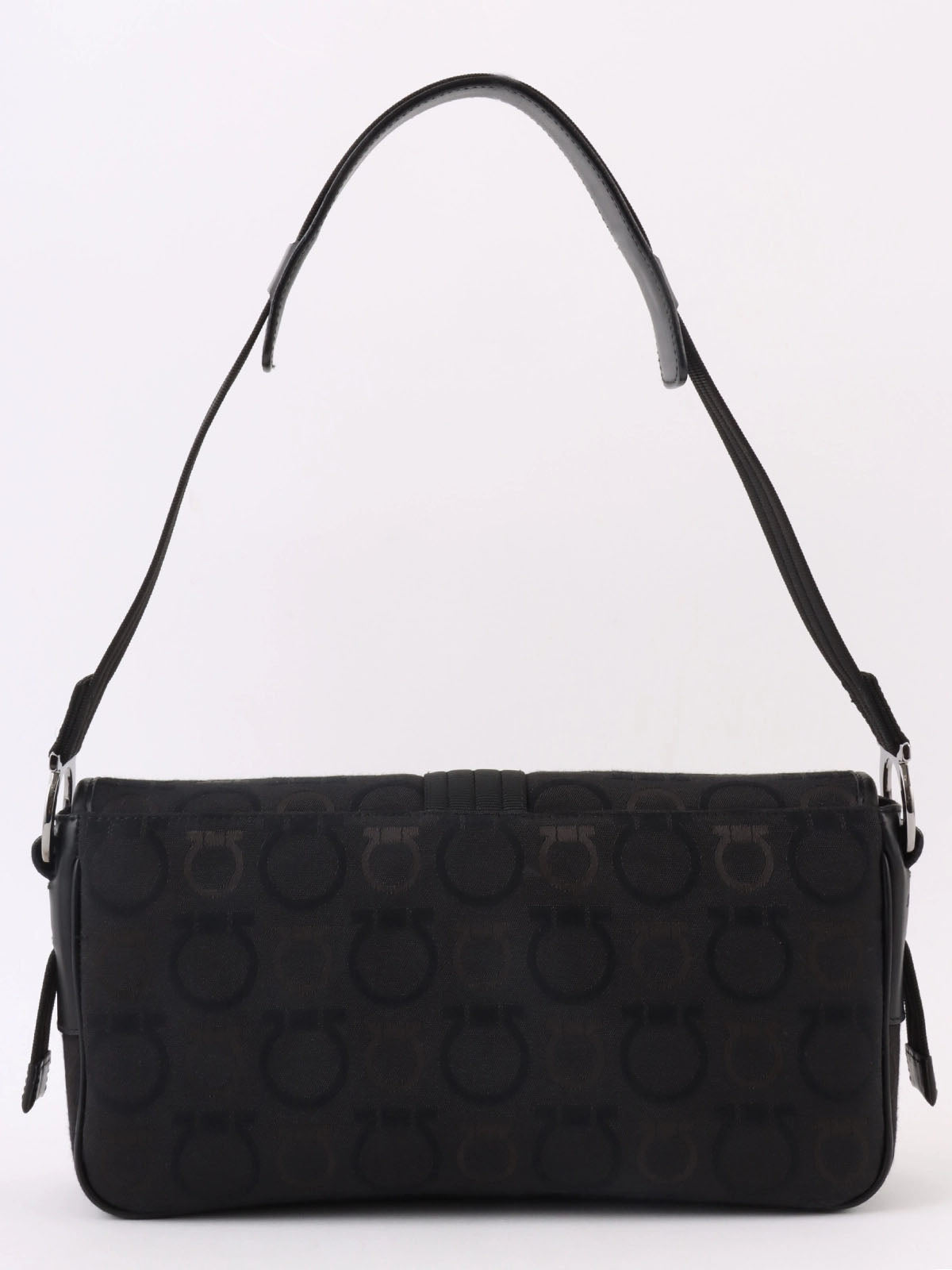 Gancini Plate Shoulder Bag in Black