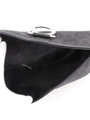 Gancini Plate Shoulder Bag in Black
