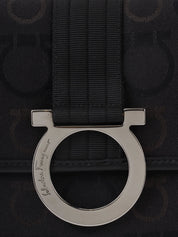 Gancini Plate Shoulder Bag in Black