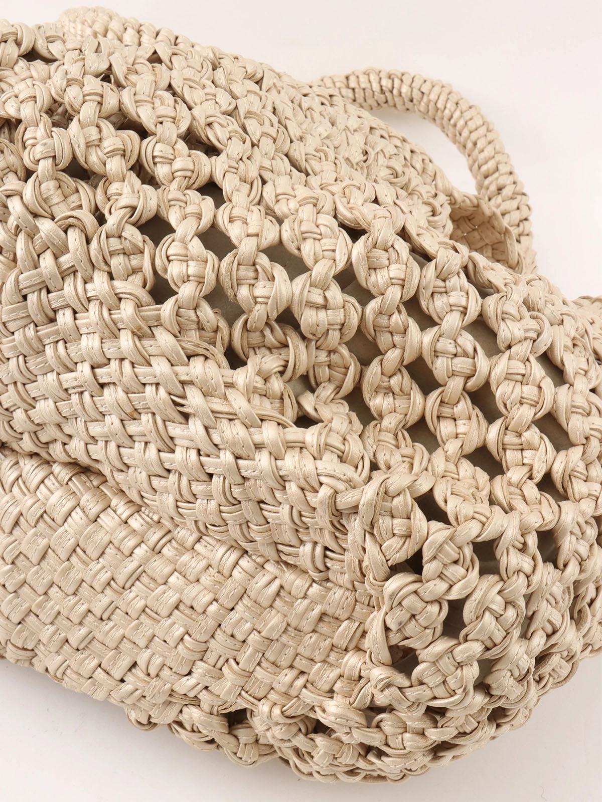 Beige Wood Gancini Plate Crochet Bag