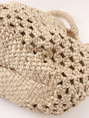Beige Wood Gancini Plate Crochet Bag