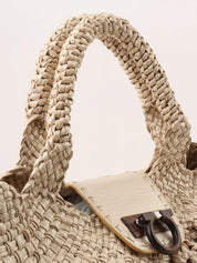 Beige Wood Gancini Plate Crochet Bag