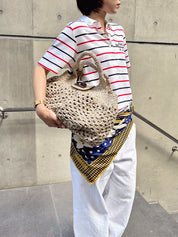 Beige Wood Gancini Plate Crochet Bag