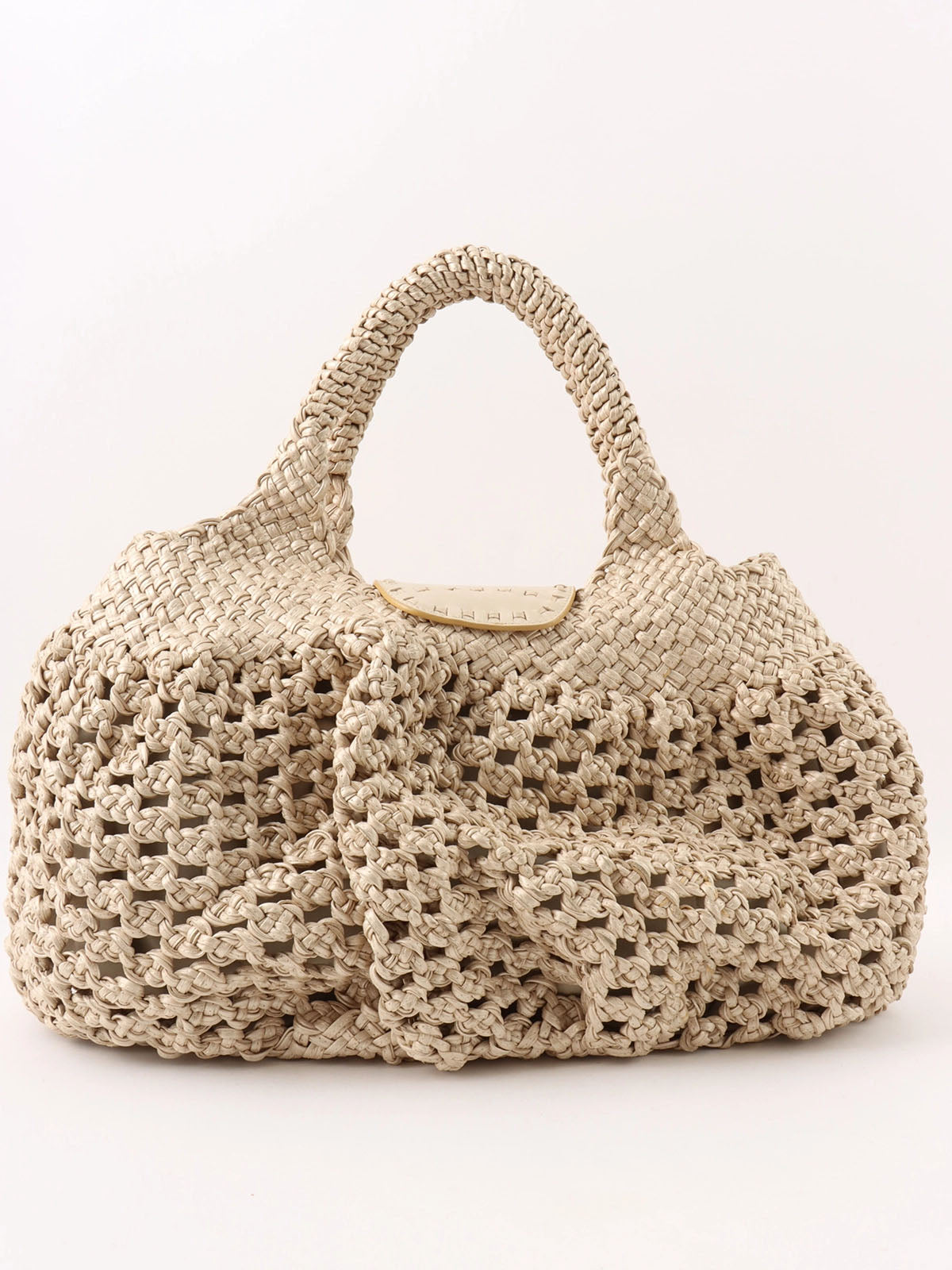 Beige Wood Gancini Plate Crochet Bag