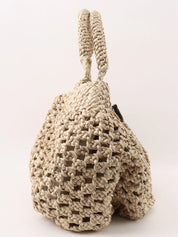 Beige Wood Gancini Plate Crochet Bag