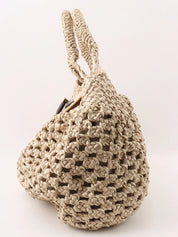 Beige Wood Gancini Plate Crochet Bag