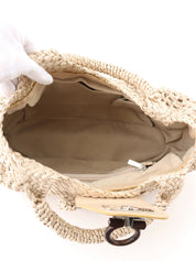 Beige Wood Gancini Plate Crochet Bag