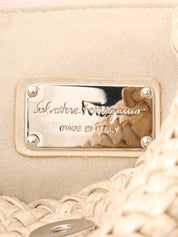 Beige Wood Gancini Plate Crochet Bag