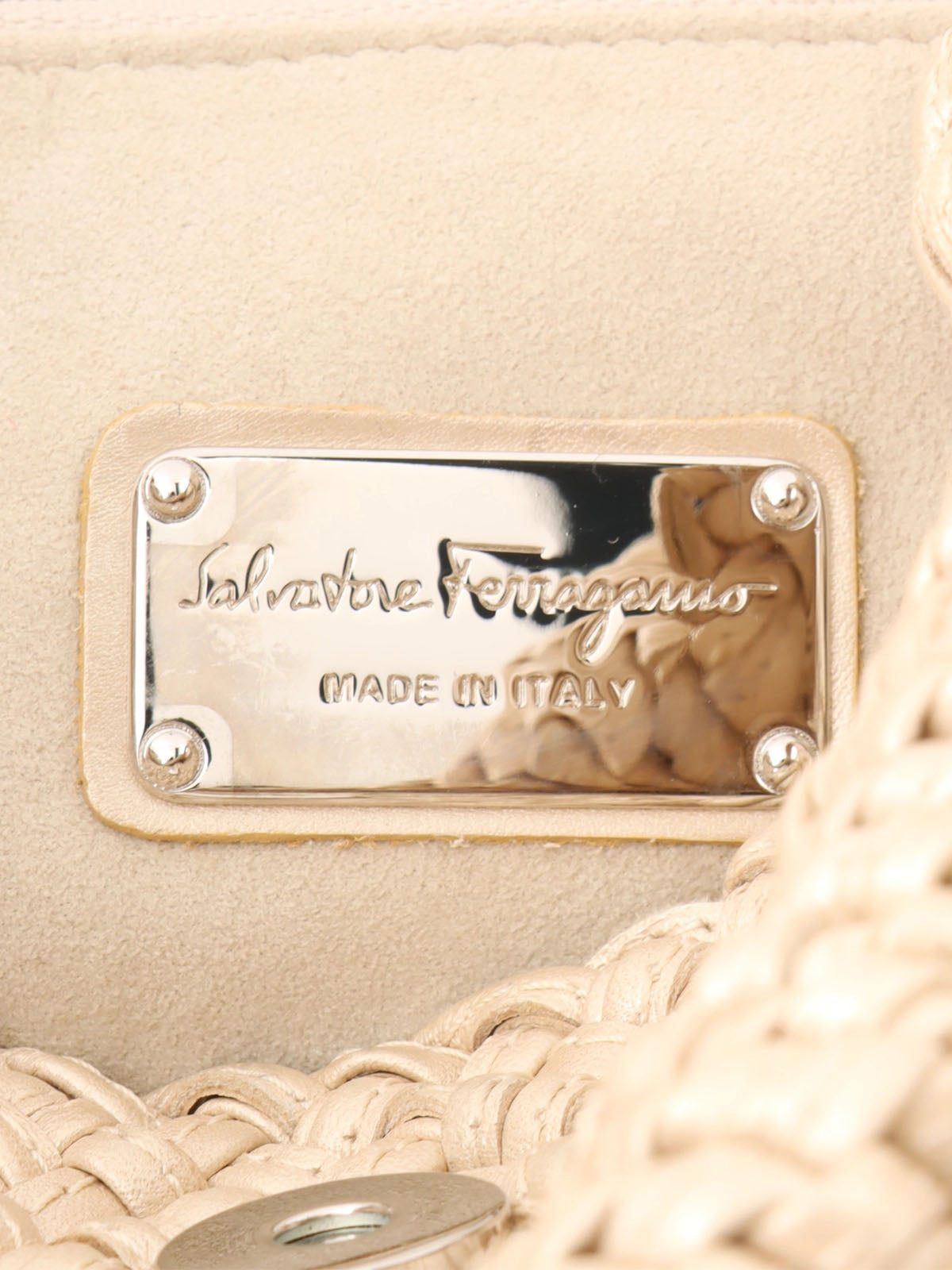 Beige Wood Gancini Plate Crochet Bag