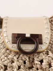 Beige Wood Gancini Plate Crochet Bag