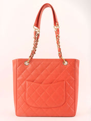 2003 Caviar Skin CC Mark Stitch Chain Tote Bag, Salmon Pink
