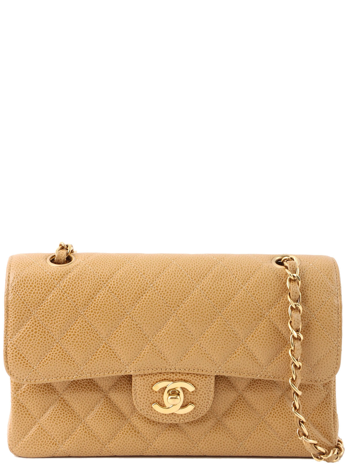 2000 Caviar Skin Classic Flap Chain Bag, 23cm, Beige