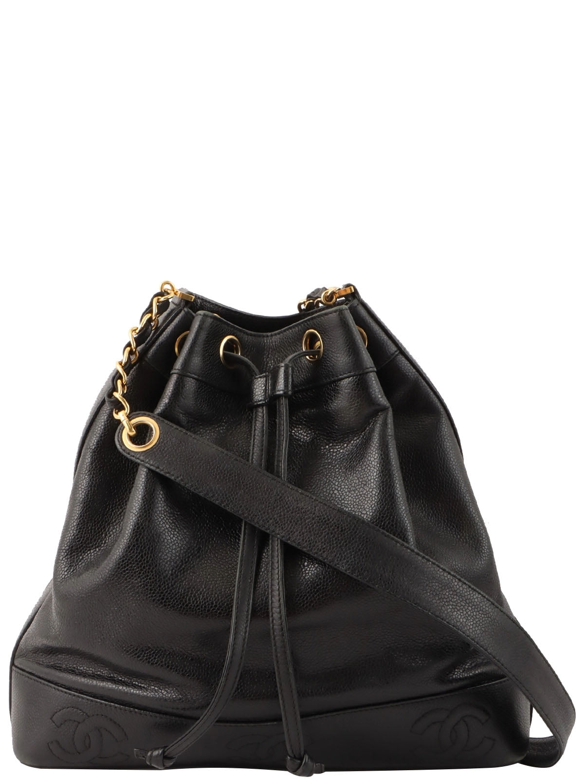 1997 Caviar Skin 6CC Mark Stitch Drawstring Shoulder Bag Black