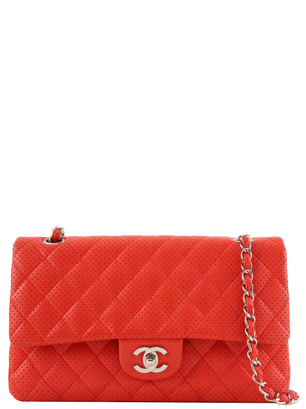 2007 Punched Leather CC Turnlock Chain Shoulder Bag in Red
