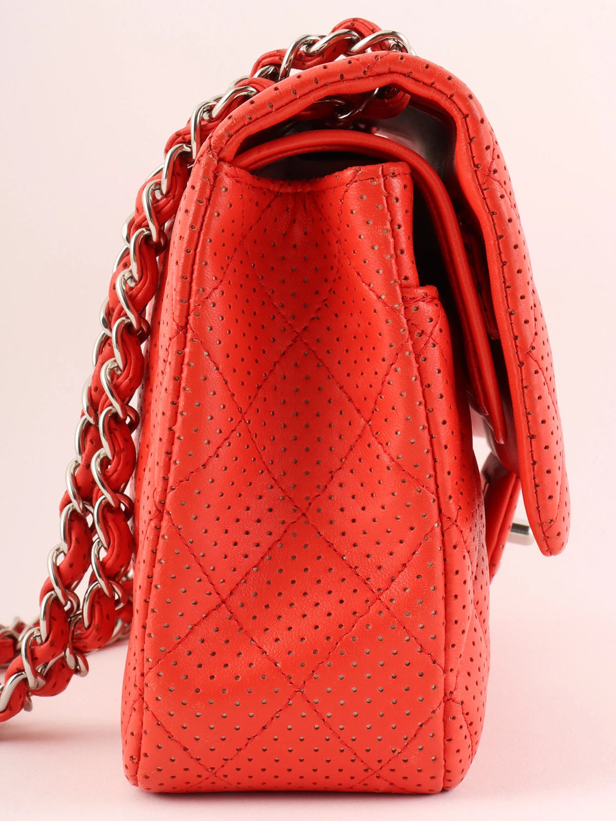 2007 Punched Leather CC Turnlock Chain Shoulder Bag in Red