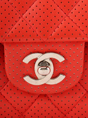 2007 Punched Leather CC Turnlock Chain Shoulder Bag in Red