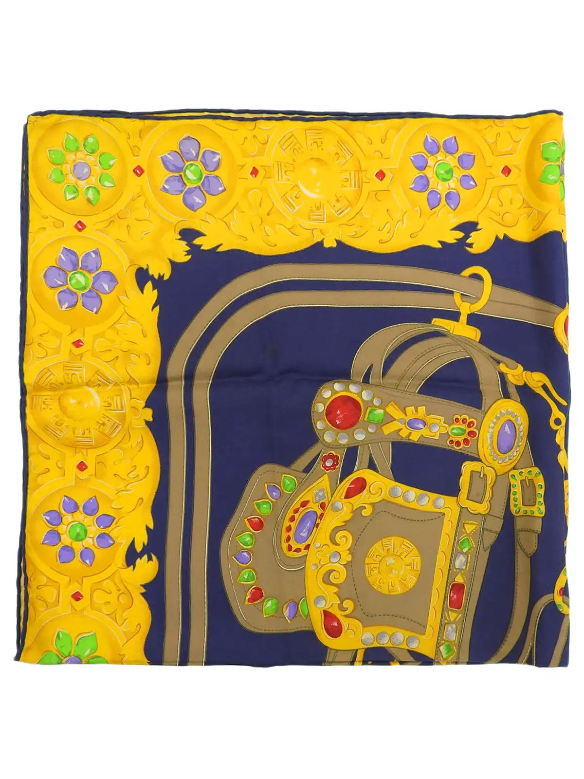 ジュエリーパターンスカーフ　ネイビー／ゴールド