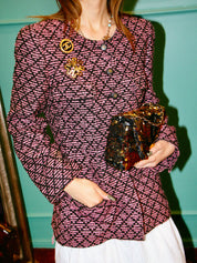 ツイードCCマークジャケット ブラック/ピンク