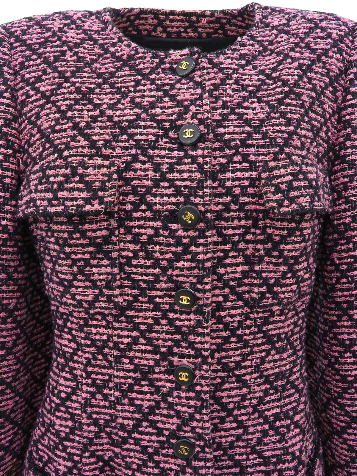 ツイードCCマークジャケット ブラック/ピンク