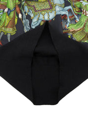 Silk knit combination design pattern long sleeve shirt in black/multi