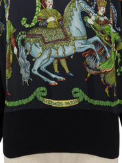 Silk knit combination design pattern long sleeve shirt in black/multi