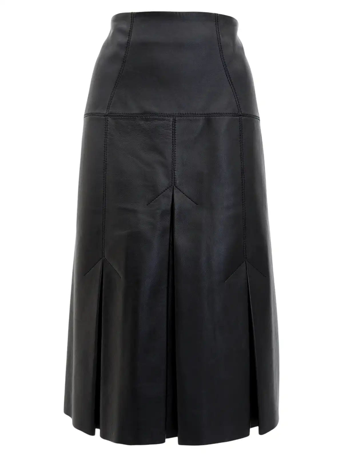 Leather Box Pleated Skirt in Black