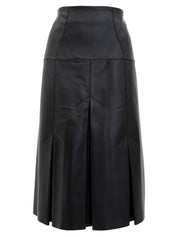 Leather Box Pleated Skirt in Black