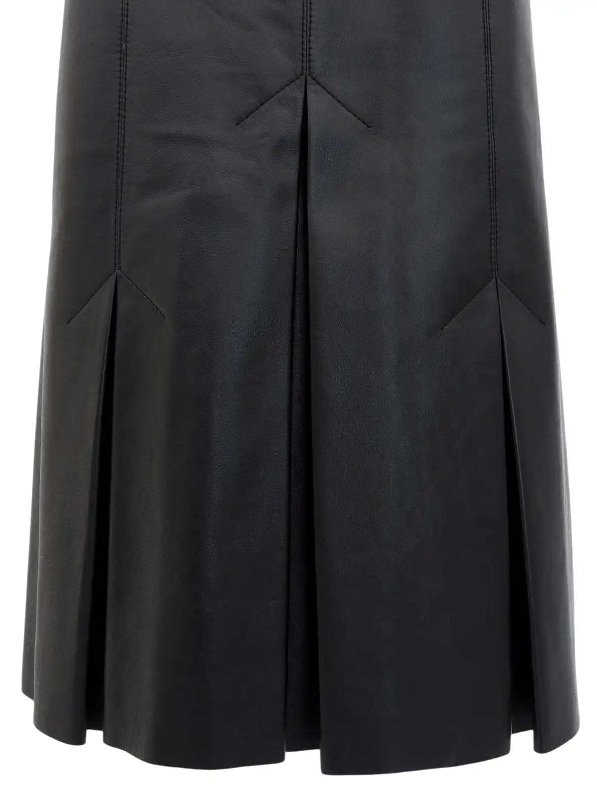 Leather Box Pleated Skirt in Black
