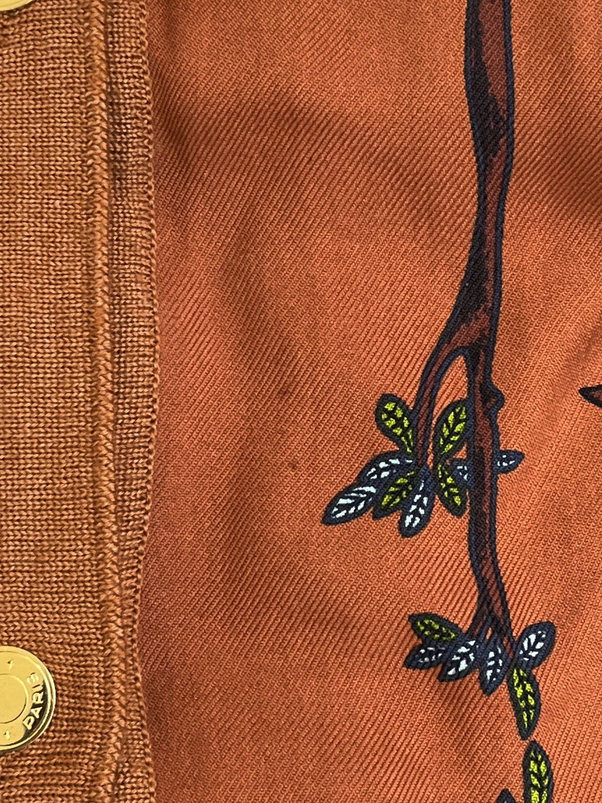 Cashmere and Silk Combination Animal Pattern Cardigan in Camel