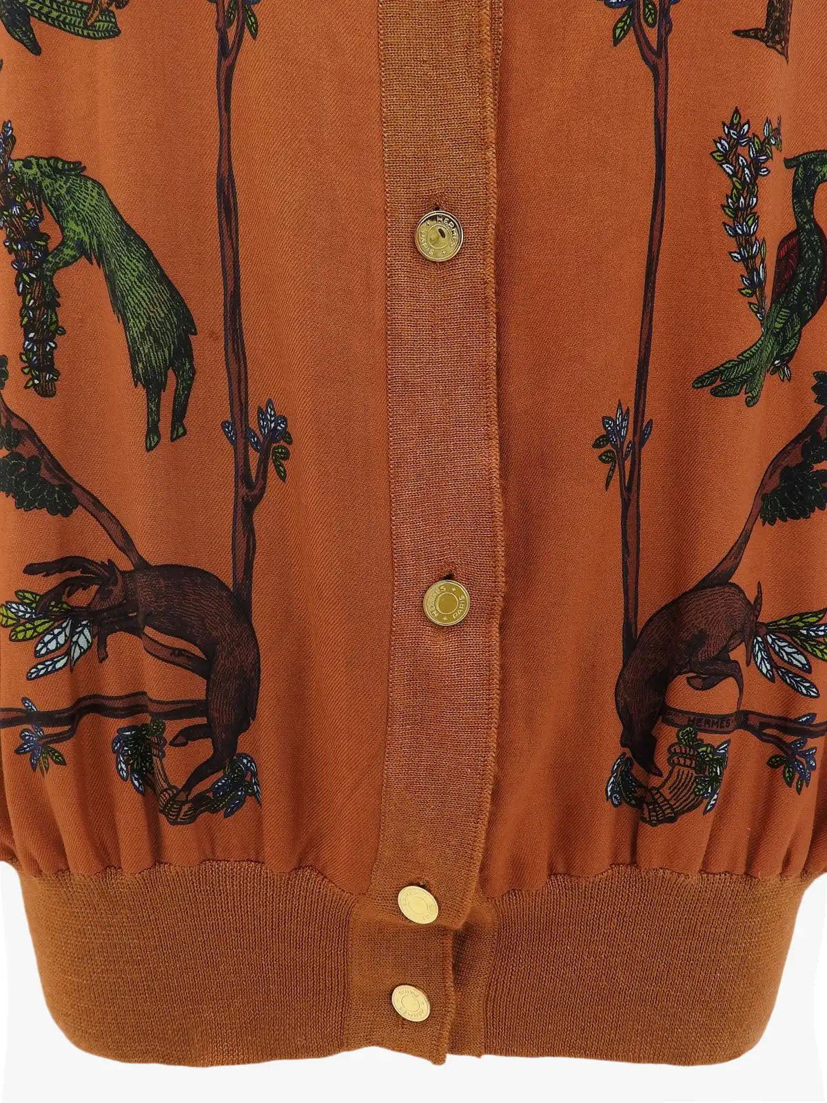 Cashmere and Silk Combination Animal Pattern Cardigan in Camel