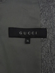 Wool and leather button double-breasted jacket in grey