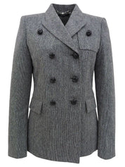 Wool and leather button double-breasted jacket in grey